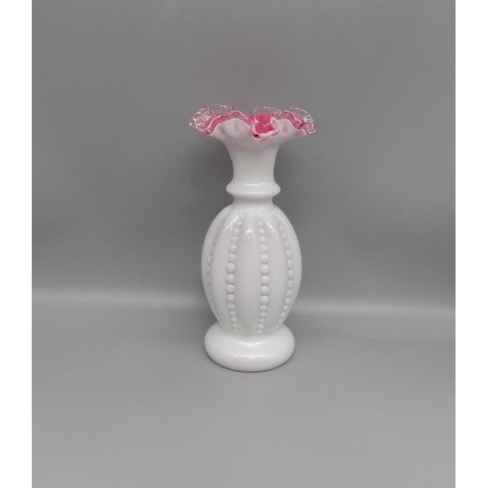 Rare Fenton Vase Peach Crest Double Crimped Beaded Melon 50's  Cased 8 3/4"